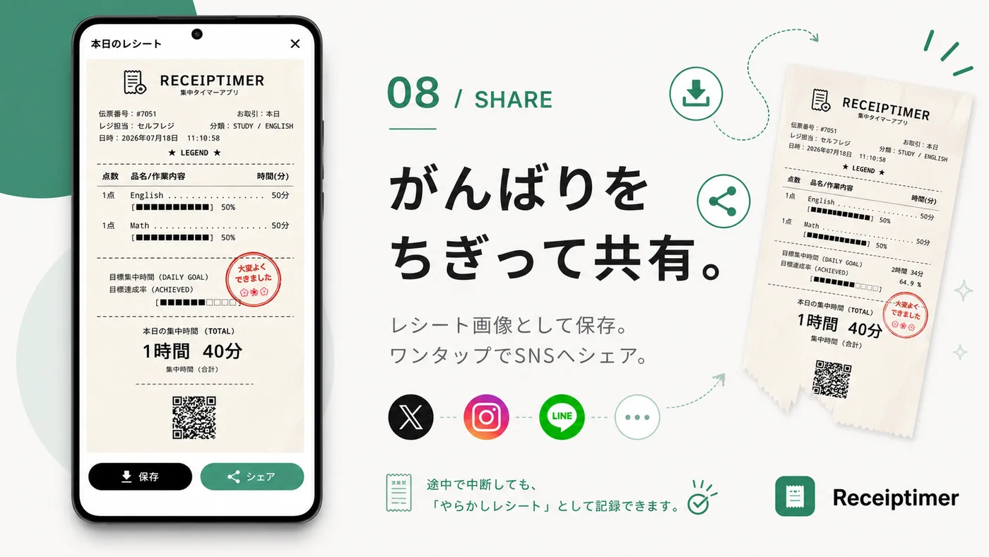 Receiptimer がんばりをちぎって共有